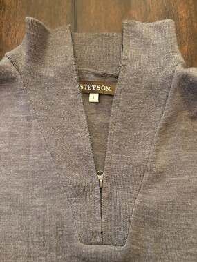 Stetson 1/4 Zip Sweater Size L Gray Merino Wool Elbow Patches